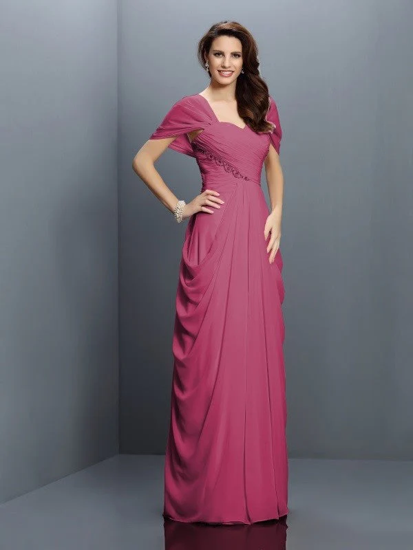 Gorgeous Sweetheart Pleats Short Sleeves Long Chiffon Bridesmaid Dresses - Image 5