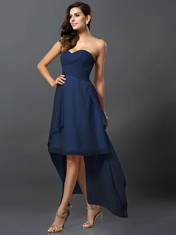 Gorgeous Sweetheart Pleats Sleeveless High Low Chiffon Bridesmaid Dresses - Image 10