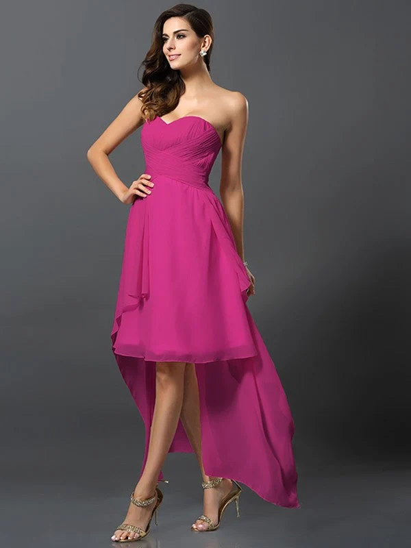 Gorgeous Sweetheart Pleats Sleeveless High Low Chiffon Bridesmaid Dresses - Image 11