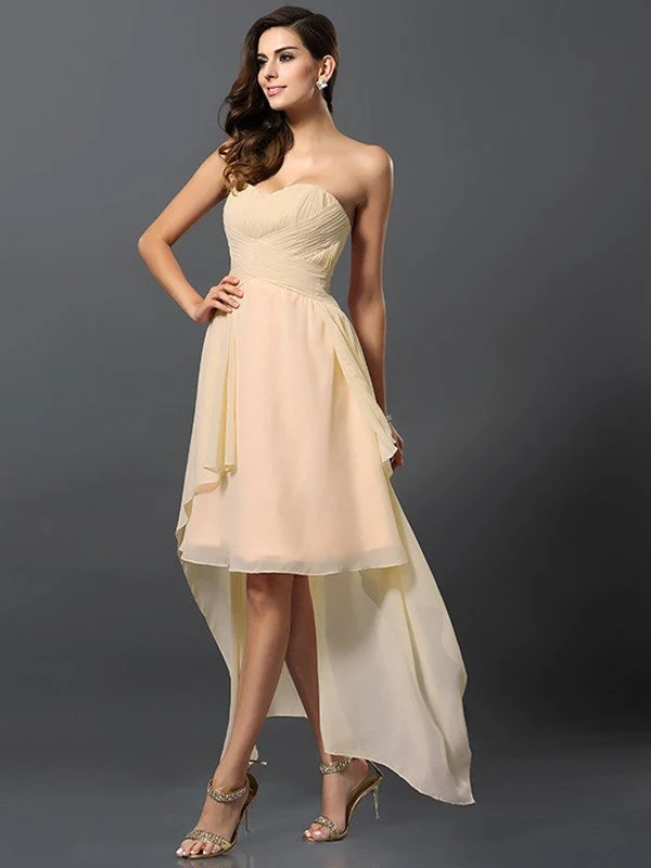 Gorgeous Sweetheart Pleats Sleeveless High Low Chiffon Bridesmaid Dresses - Image 12