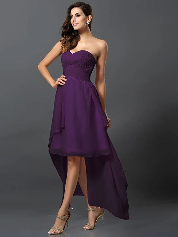 Gorgeous Sweetheart Pleats Sleeveless High Low Chiffon Bridesmaid Dresses - Image 13