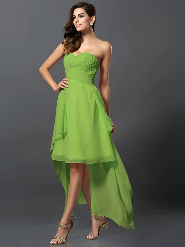 Gorgeous Sweetheart Pleats Sleeveless High Low Chiffon Bridesmaid Dresses - Image 14