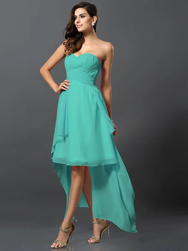 Gorgeous Sweetheart Pleats Sleeveless High Low Chiffon Bridesmaid Dresses - Image 15