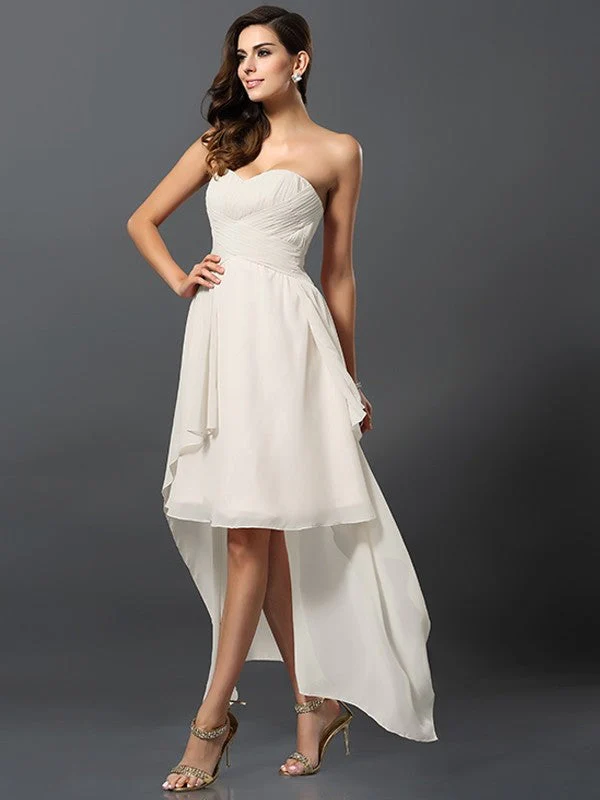 Gorgeous Sweetheart Pleats Sleeveless High Low Chiffon Bridesmaid Dresses - Image 16