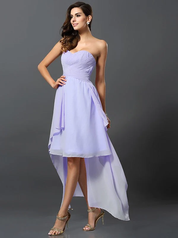 Gorgeous Sweetheart Pleats Sleeveless High Low Chiffon Bridesmaid Dresses - Image 17