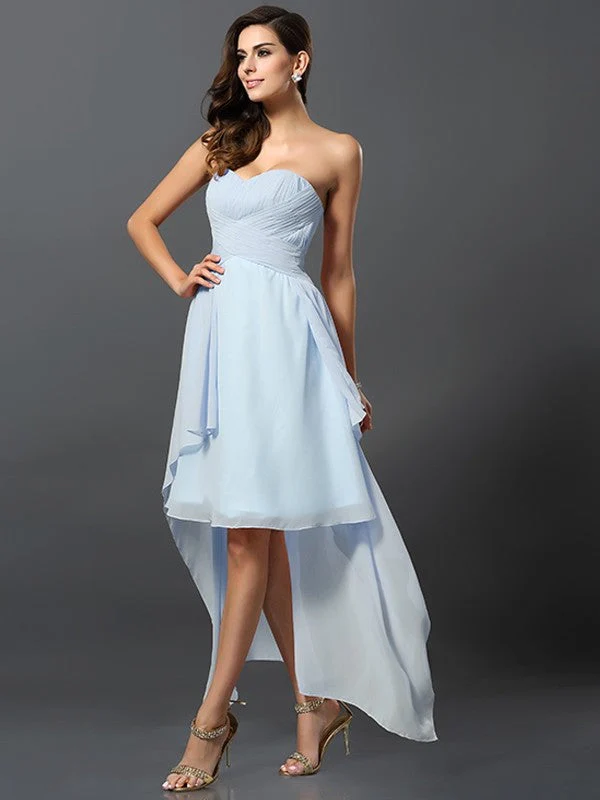 Gorgeous Sweetheart Pleats Sleeveless High Low Chiffon Bridesmaid Dresses - Image 18