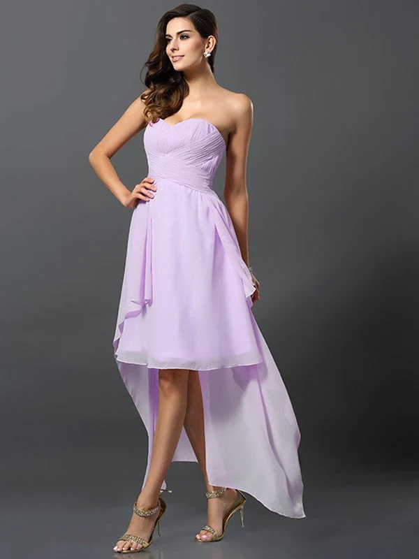 Gorgeous Sweetheart Pleats Sleeveless High Low Chiffon Bridesmaid Dresses - Image 19