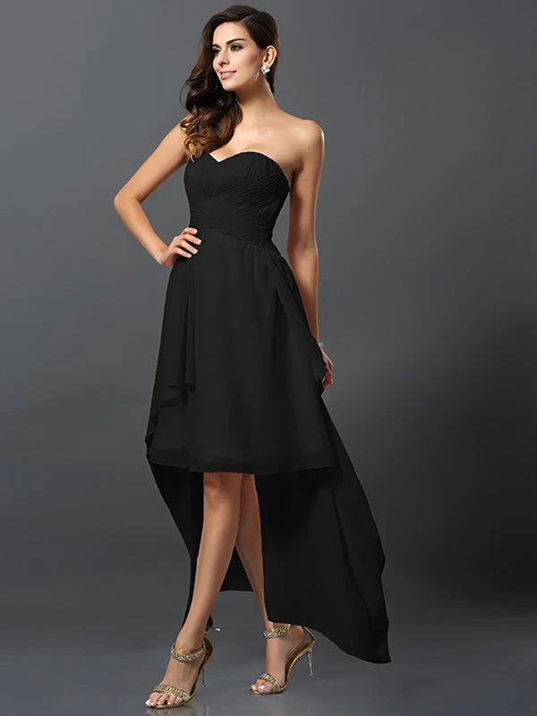 Gorgeous Sweetheart Pleats Sleeveless High Low Chiffon Bridesmaid Dresses - Image 2