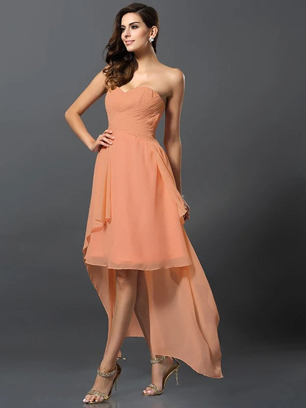 Gorgeous Sweetheart Pleats Sleeveless High Low Chiffon Bridesmaid Dresses - Image 20