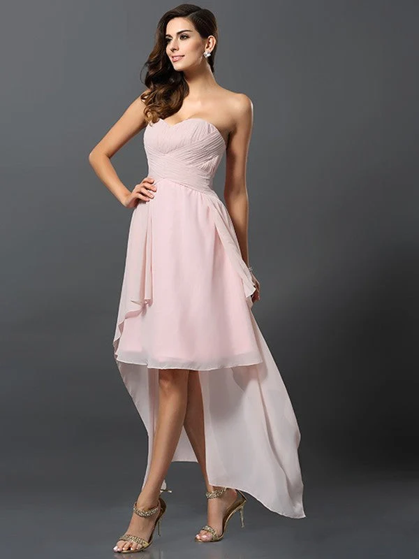 Gorgeous Sweetheart Pleats Sleeveless High Low Chiffon Bridesmaid Dresses - Image 21