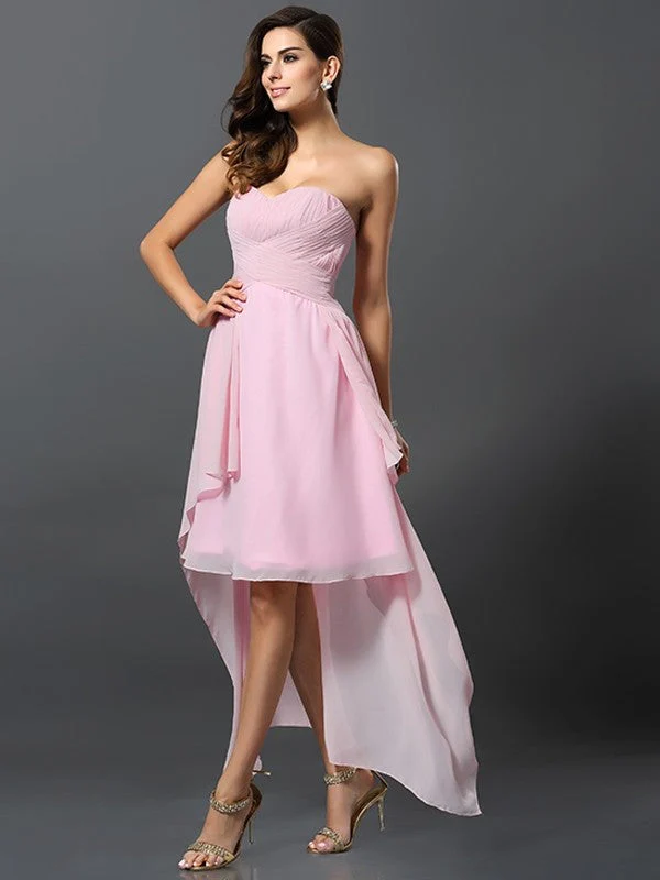 Gorgeous Sweetheart Pleats Sleeveless High Low Chiffon Bridesmaid Dresses - Image 22