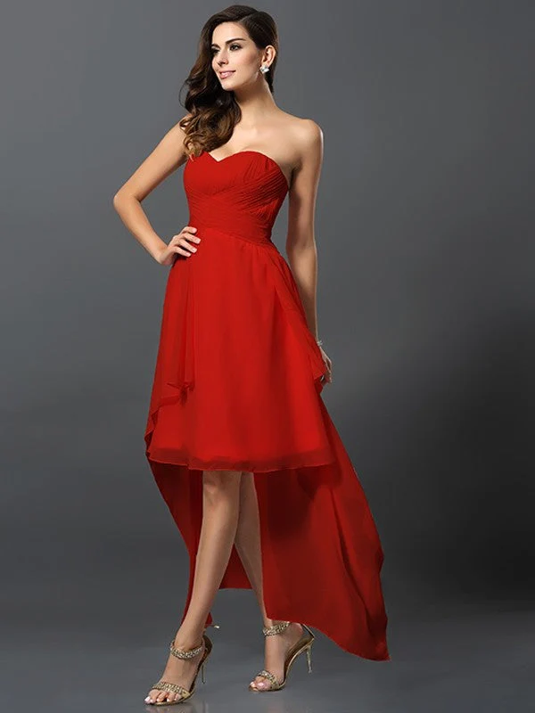Gorgeous Sweetheart Pleats Sleeveless High Low Chiffon Bridesmaid Dresses - Image 23