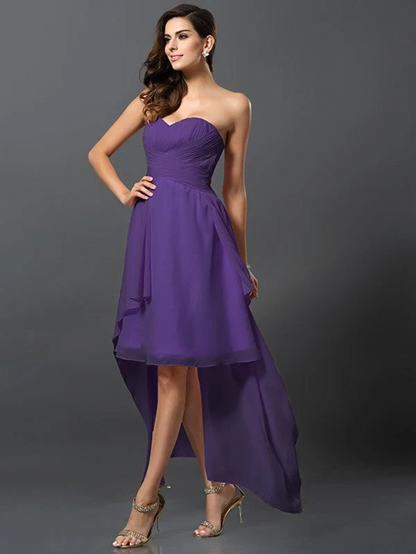 Gorgeous Sweetheart Pleats Sleeveless High Low Chiffon Bridesmaid Dresses - Image 24
