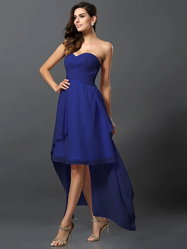 Gorgeous Sweetheart Pleats Sleeveless High Low Chiffon Bridesmaid Dresses - Image 25