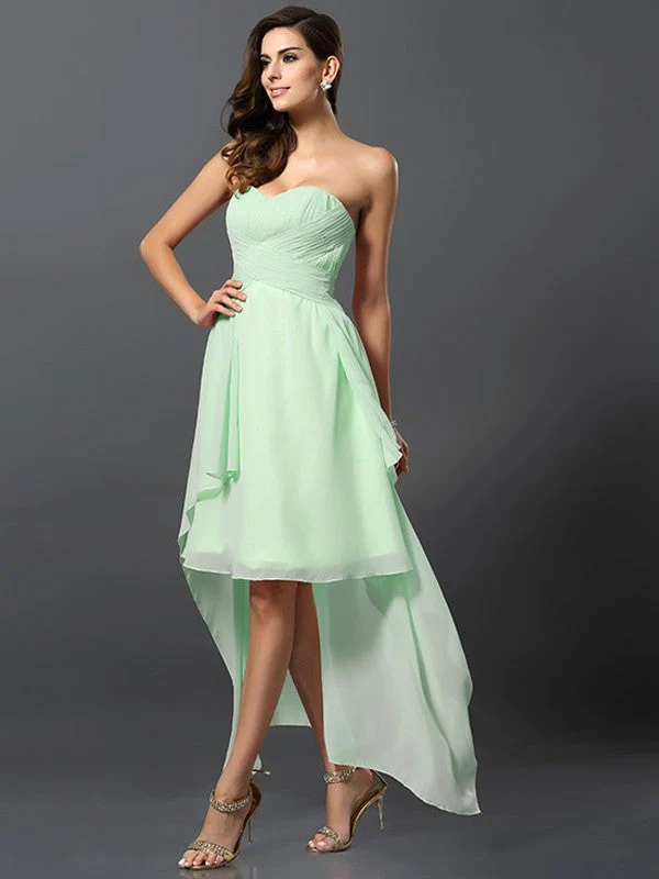 Gorgeous Sweetheart Pleats Sleeveless High Low Chiffon Bridesmaid Dresses - Image 26