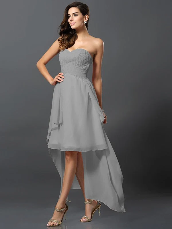 Gorgeous Sweetheart Pleats Sleeveless High Low Chiffon Bridesmaid Dresses - Image 27