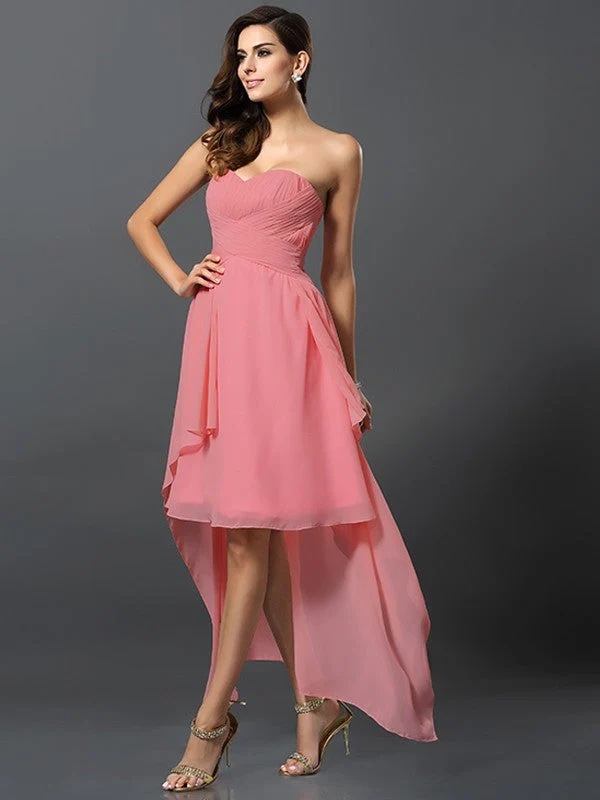 Gorgeous Sweetheart Pleats Sleeveless High Low Chiffon Bridesmaid Dresses - Image 28