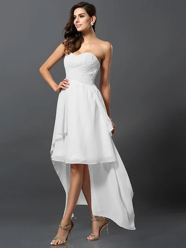 Gorgeous Sweetheart Pleats Sleeveless High Low Chiffon Bridesmaid Dresses - Image 29