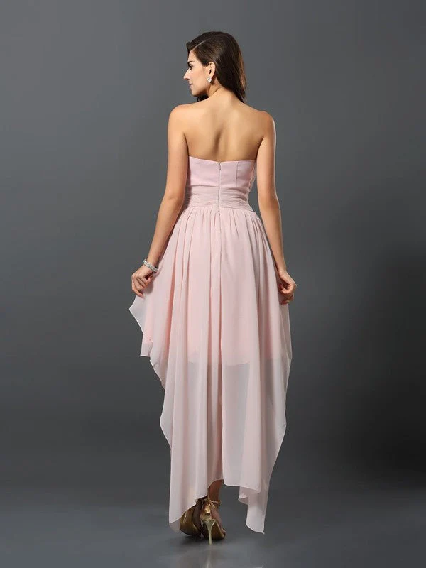 Gorgeous Sweetheart Pleats Sleeveless High Low Chiffon Bridesmaid Dresses - Image 30
