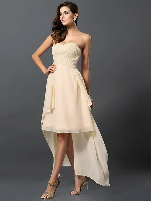 Gorgeous Sweetheart Pleats Sleeveless High Low Chiffon Bridesmaid Dresses - Image 6