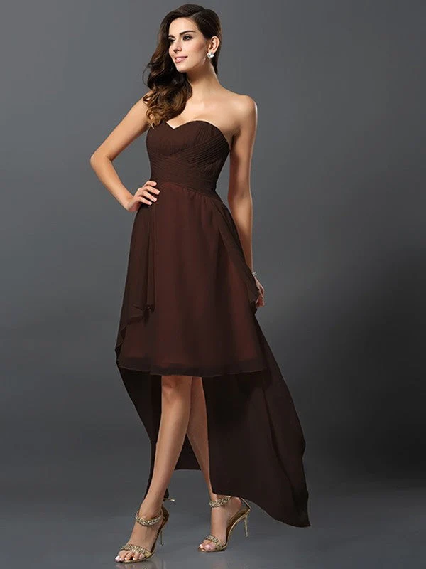 Gorgeous Sweetheart Pleats Sleeveless High Low Chiffon Bridesmaid Dresses - Image 7