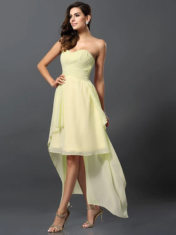 Gorgeous Sweetheart Pleats Sleeveless High Low Chiffon Bridesmaid Dresses - Image 8