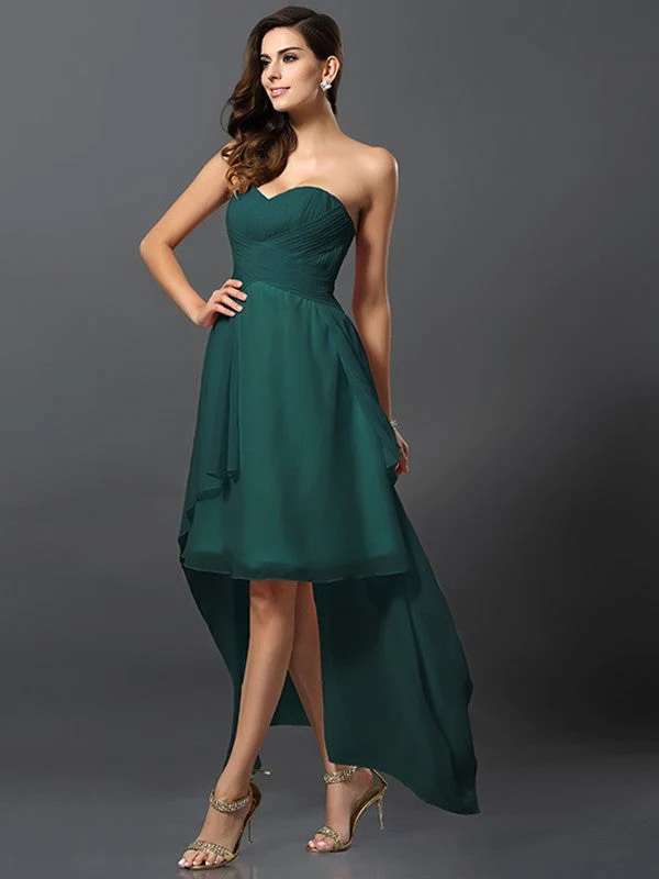 Gorgeous Sweetheart Pleats Sleeveless High Low Chiffon Bridesmaid Dresses - Image 9