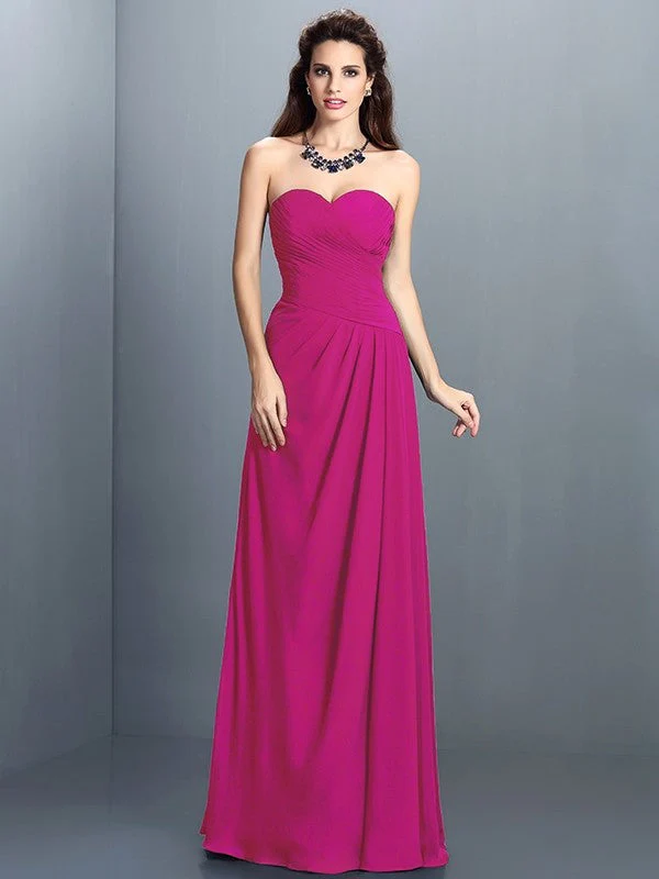 Gorgeous Sweetheart Pleats Sleeveless Long Chiffon Bridesmaid Dresses - Image 11