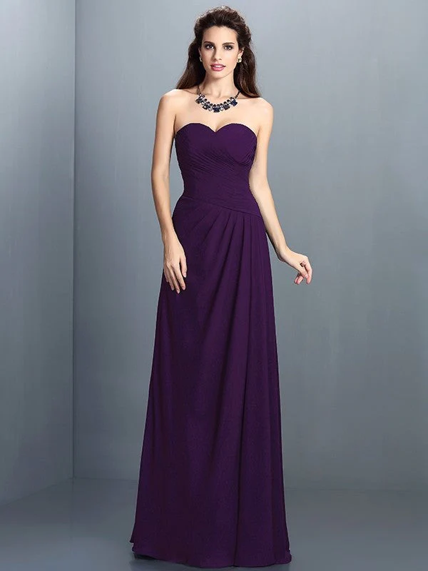 Gorgeous Sweetheart Pleats Sleeveless Long Chiffon Bridesmaid Dresses - Image 13