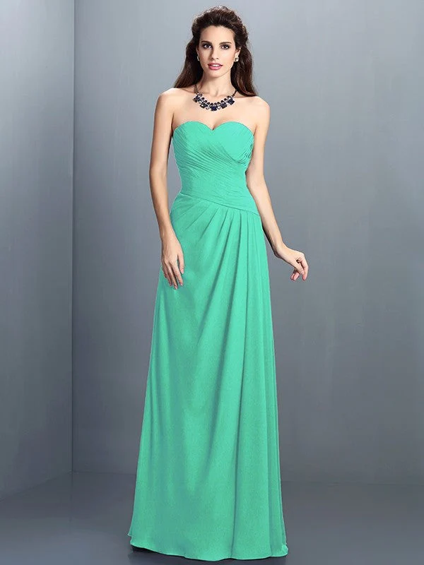 Gorgeous Sweetheart Pleats Sleeveless Long Chiffon Bridesmaid Dresses - Image 15