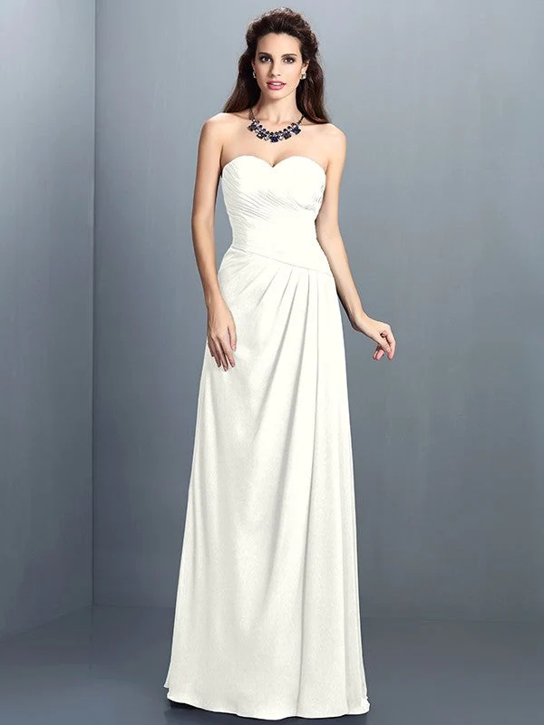 Gorgeous Sweetheart Pleats Sleeveless Long Chiffon Bridesmaid Dresses - Image 16