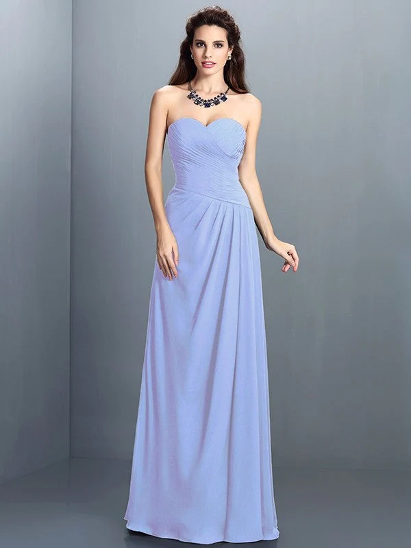 Gorgeous Sweetheart Pleats Sleeveless Long Chiffon Bridesmaid Dresses - Image 17