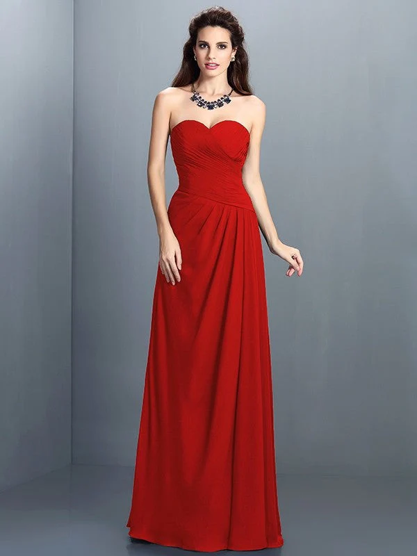 Gorgeous Sweetheart Pleats Sleeveless Long Chiffon Bridesmaid Dresses - Image 23