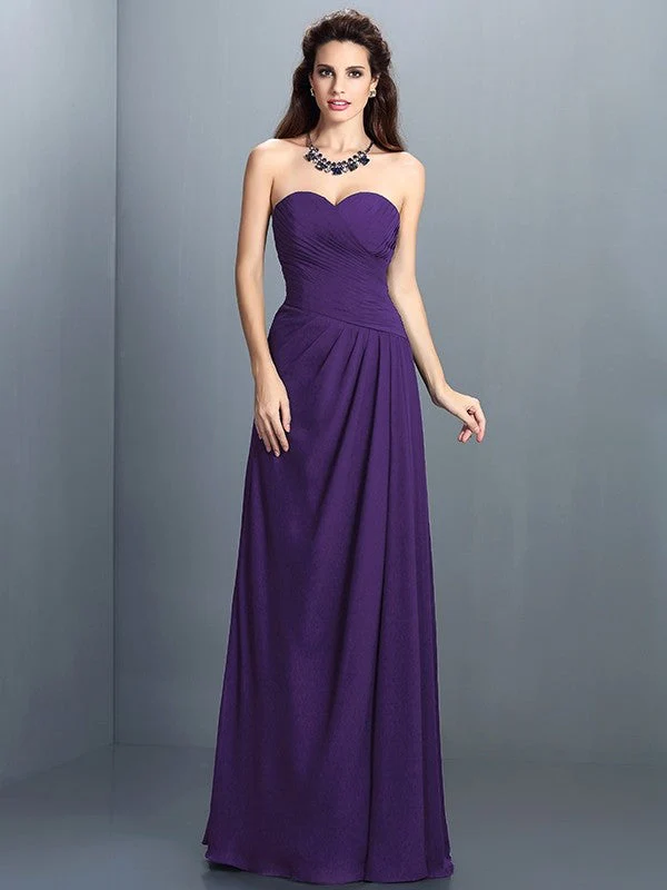 Gorgeous Sweetheart Pleats Sleeveless Long Chiffon Bridesmaid Dresses - Image 24