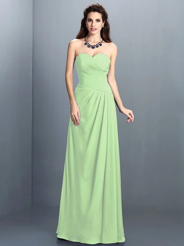 Gorgeous Sweetheart Pleats Sleeveless Long Chiffon Bridesmaid Dresses - Image 26