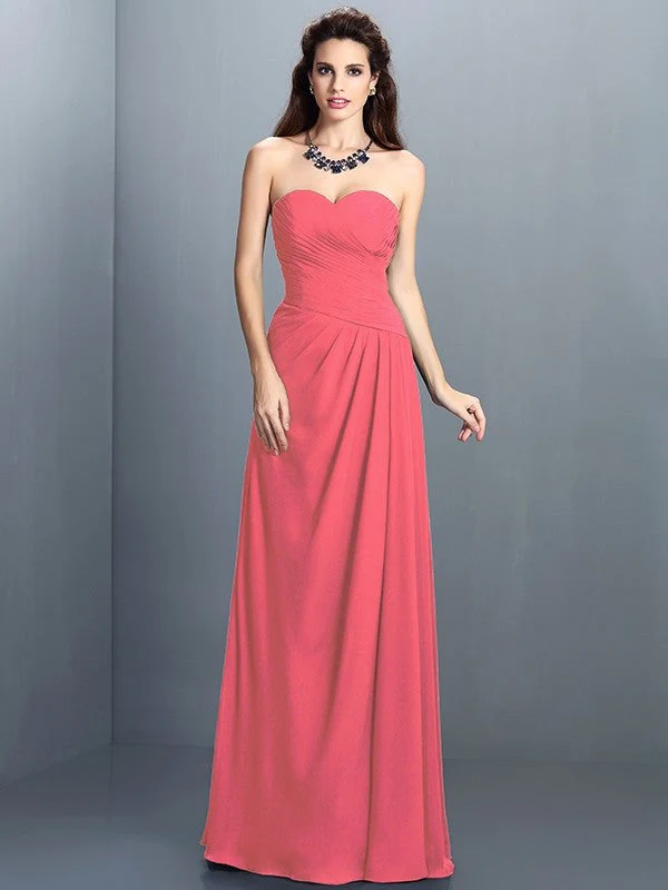 Gorgeous Sweetheart Pleats Sleeveless Long Chiffon Bridesmaid Dresses - Image 28