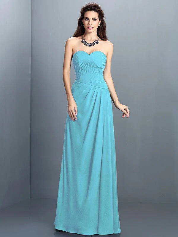 Gorgeous Sweetheart Pleats Sleeveless Long Chiffon Bridesmaid Dresses - Image 3