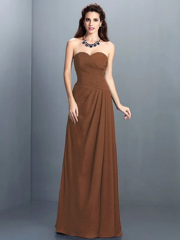 Gorgeous Sweetheart Pleats Sleeveless Long Chiffon Bridesmaid Dresses - Image 4