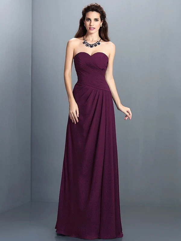 Gorgeous Sweetheart Pleats Sleeveless Long Chiffon Bridesmaid Dresses - Image 5