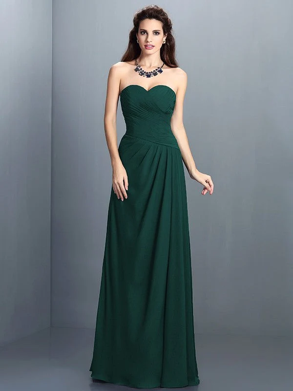 Gorgeous Sweetheart Pleats Sleeveless Long Chiffon Bridesmaid Dresses - Image 9