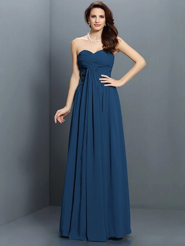 Gorgeous Sweetheart Pleats Sleeveless Long Satin Bridesmaid Dresses - Image 10