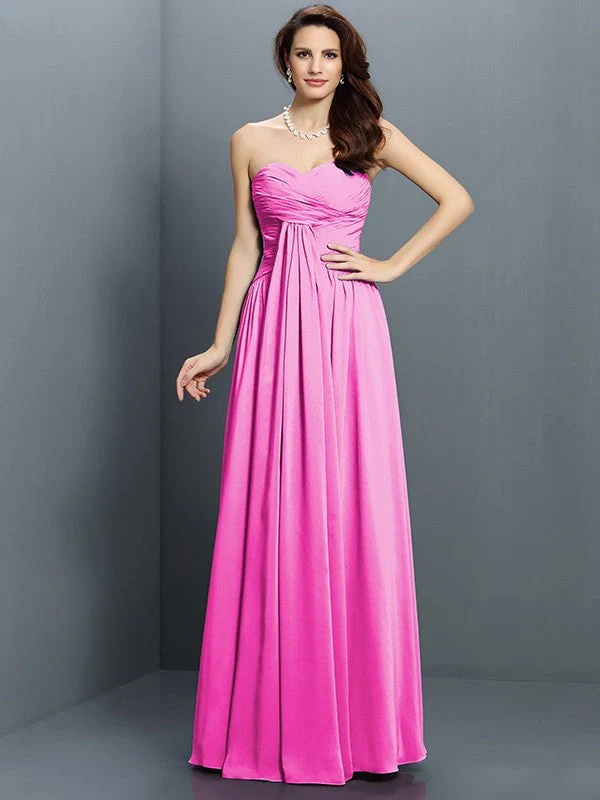 Gorgeous Sweetheart Pleats Sleeveless Long Satin Bridesmaid Dresses - Image 11
