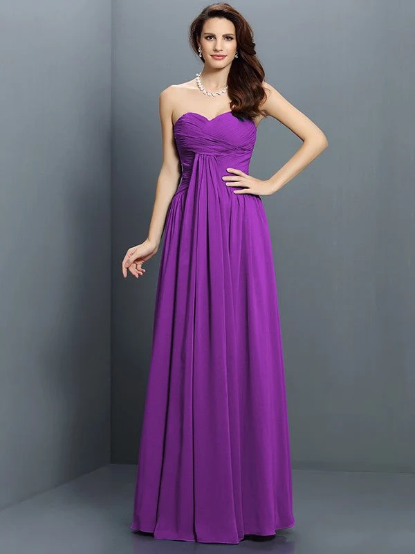Gorgeous Sweetheart Pleats Sleeveless Long Satin Bridesmaid Dresses - Image 13