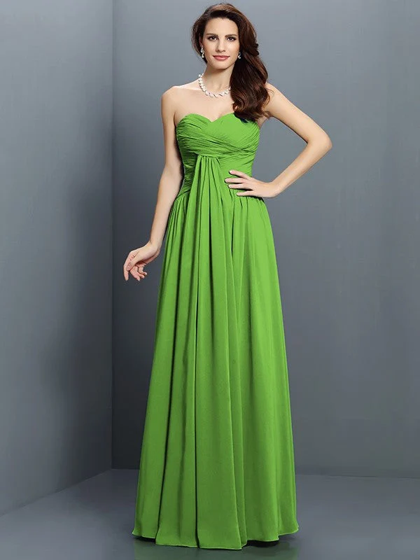 Gorgeous Sweetheart Pleats Sleeveless Long Satin Bridesmaid Dresses - Image 14
