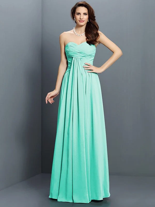 Gorgeous Sweetheart Pleats Sleeveless Long Satin Bridesmaid Dresses - Image 15