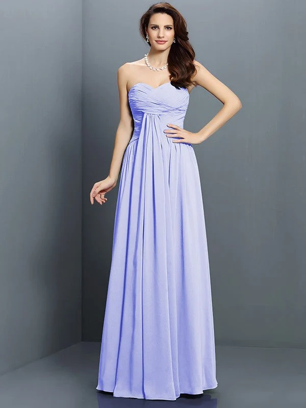 Gorgeous Sweetheart Pleats Sleeveless Long Satin Bridesmaid Dresses - Image 17