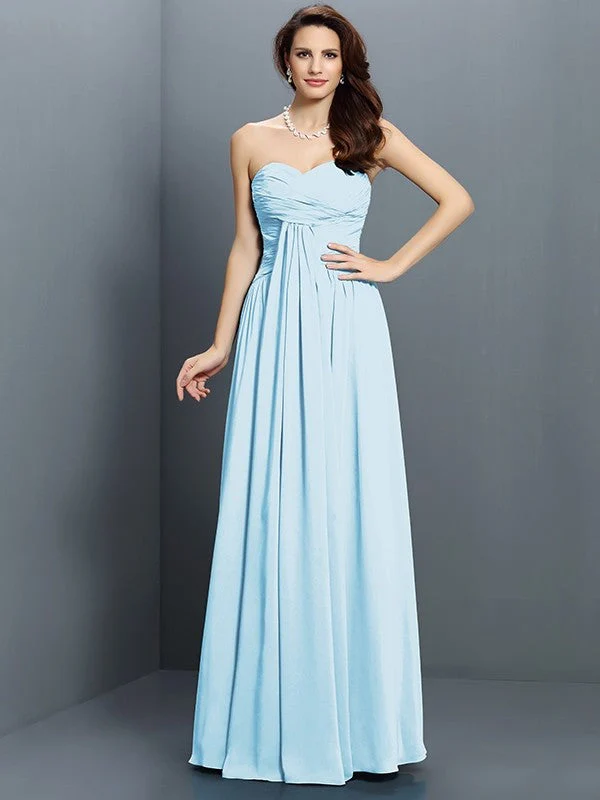 Gorgeous Sweetheart Pleats Sleeveless Long Satin Bridesmaid Dresses - Image 18