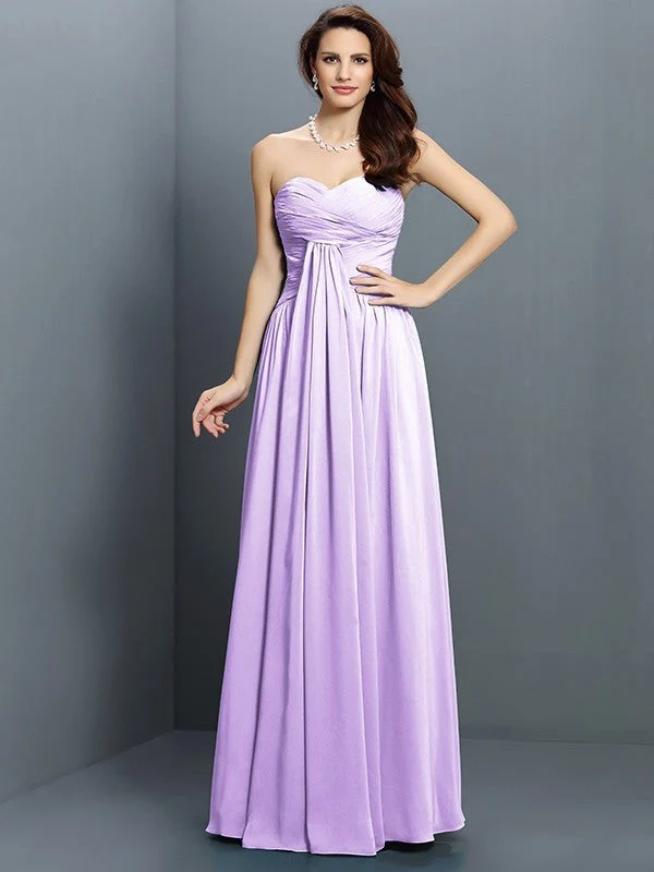 Gorgeous Sweetheart Pleats Sleeveless Long Satin Bridesmaid Dresses - Image 19