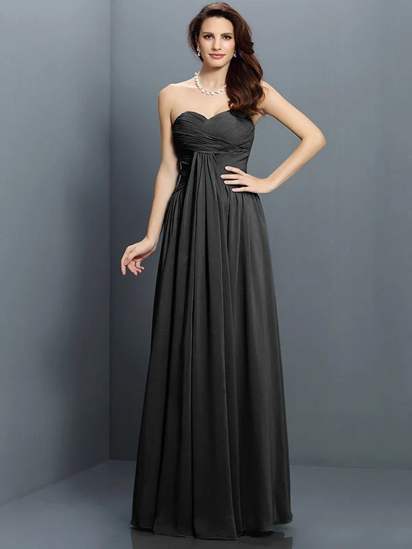 Gorgeous Sweetheart Pleats Sleeveless Long Satin Bridesmaid Dresses - Image 2