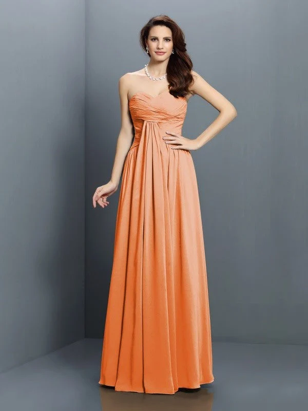 Gorgeous Sweetheart Pleats Sleeveless Long Satin Bridesmaid Dresses - Image 20